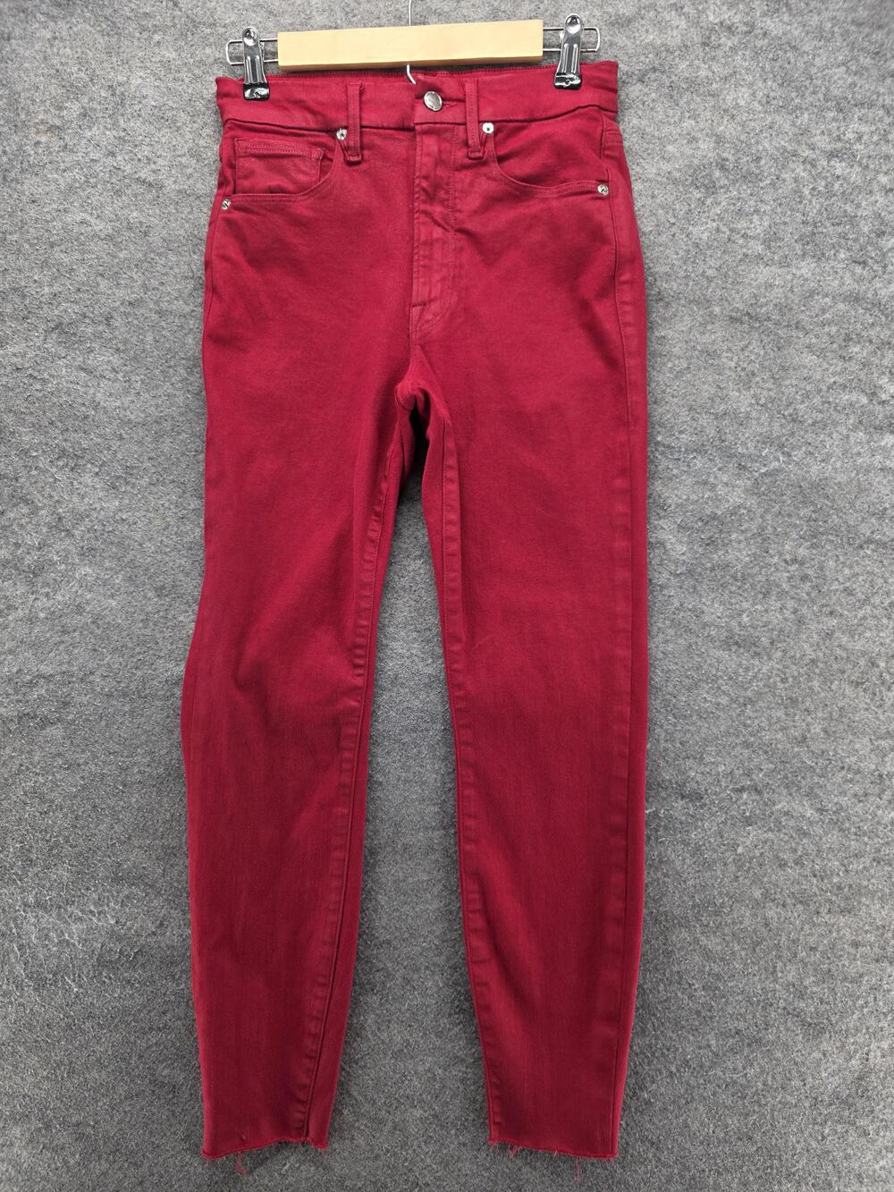 Good American Jeans Womens 6/28 Red Good Waist Crop High Rise Skinny Raw Hem